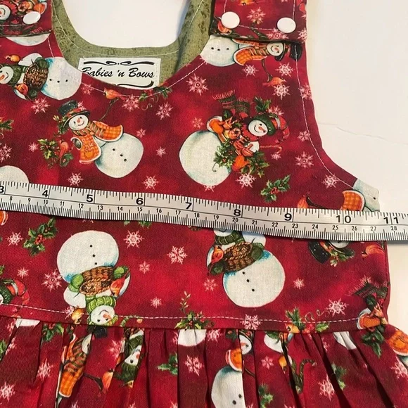 Babies and Bows handmade dress/jumper w/matching doll dress snowman design - Picture 9 of 13